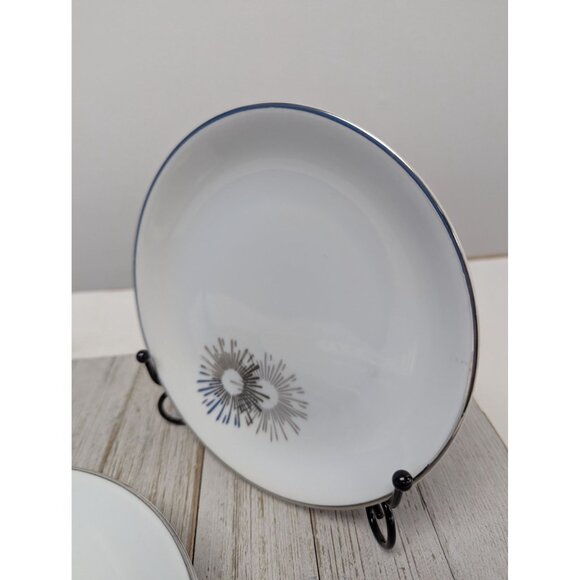 Vintage Kutani Set 4 Bread Dessert Plates 6 1/2" White Silver Gray Bursts Japan - Picture 2 of 9